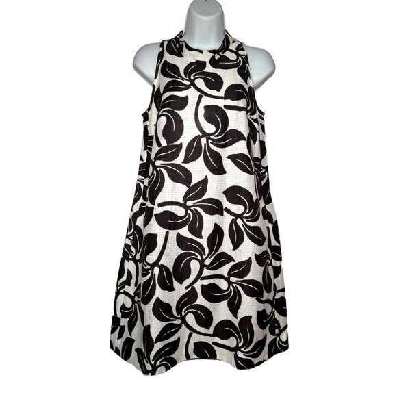 Max Mara Leaf Print Swing Dress Mini A-Line Retro Sleeveless Cotton Silk 4 Multi - Picture 1 of 11